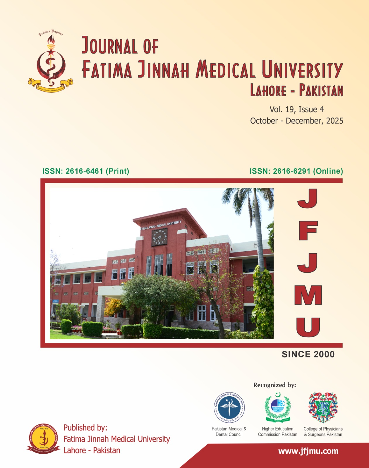 					View Vol. 19 No. 4 (2025): Journal of Fatima Jinnah Medical University
				